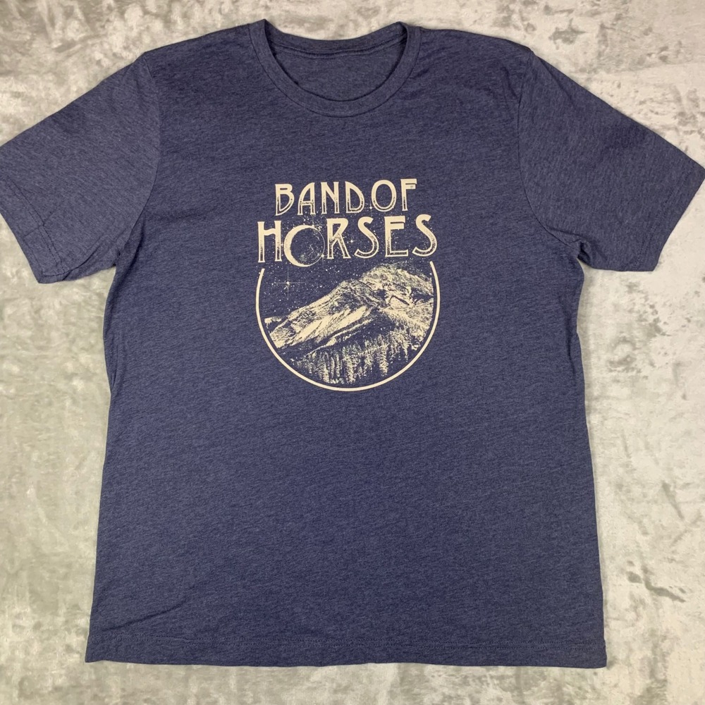 Band of Horses T-Shirt Mountain Graphic Men L Heather Blue Indie Rock Band Tee